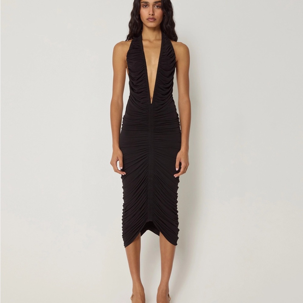 Khy Plunging Ruched Midi Dress